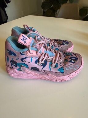 Le Melo Puma Kids Pink and Teal Patterned Sneakers